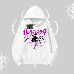 Beyaz Kapşonlu Sweatshirt Autumn Spider
