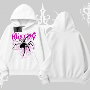 Beyaz Kapşonlu Sweatshirt Autumn Spider