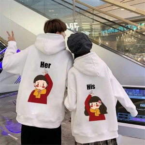 Beyaz Kapşonlu Sweatshirt Çift Sevgili Kombinleri Couple Clothing