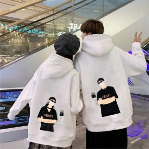 Beyaz Kapşonlu Sweatshirt Çift Sevgili Kombinleri Couple Clothing