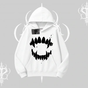 Beyaz Kapşonlu Sweatshirt Vampir Dış