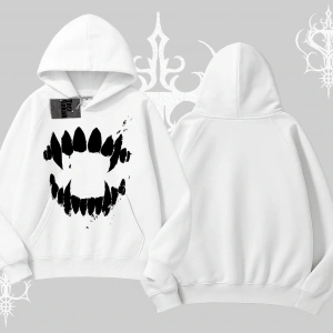 Beyaz Kapşonlu Sweatshirt Vampir Dış