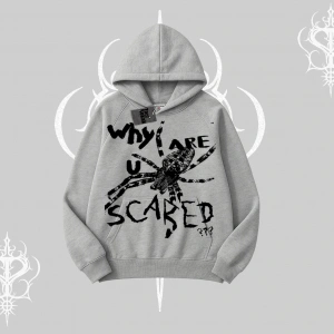 Beyaz Kapşonlu Sweatshirt Why are u Scared