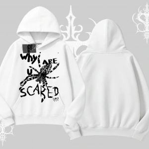 Beyaz Kapşonlu Sweatshirt Why are u Scared