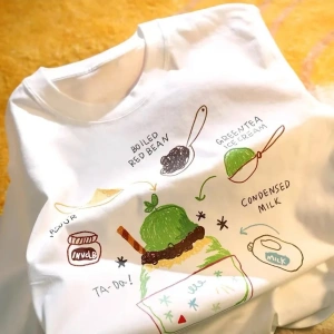 Beyaz Karikatür beyaz yaz yeni yuvarlak boyun üst Harajuku yaz T