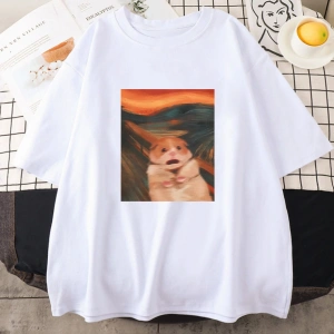 Beyaz Karikatür Kawaii Baskı leri Hamster Meme Grafik li Yumuşak T