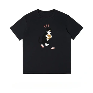 Beyaz karikatür kedi baskı gevşek yaz japon tarzı desen üst grafik T S