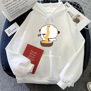 Beyaz Karikatür Panda Ayı Bubu DuduHoodies Yeme Ra Grafik Po
