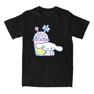 Beyaz Kawaii Köpek Grafik Baskı Yaz Unisex Sokak Tees Yumuşak Yuvarl