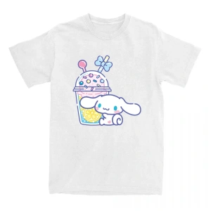 Beyaz Kawaii Köpek Grafik Baskı Yaz Unisex Sokak Tees Yumuşak Yuvarl