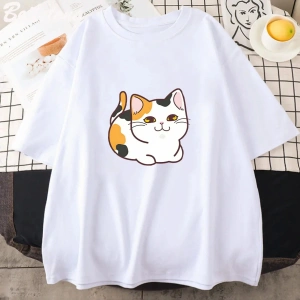 Beyaz Kawaii Patiska Kedi baskılı Estetik Sevimli Karikatür Grafik