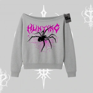 Beyaz Kayık Yaka Sweatshirt Autumn Spider