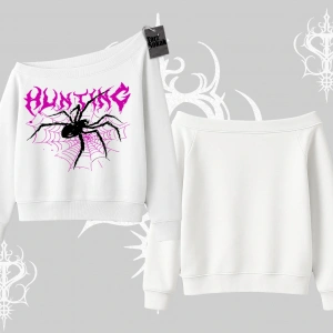 Beyaz Kayık Yaka Sweatshirt Autumn Spider