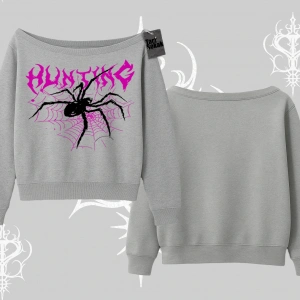 Beyaz Kayık Yaka Sweatshirt Autumn Spider
