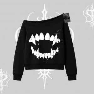 Beyaz Kayık Yaka Sweatshirt Vampir Dış