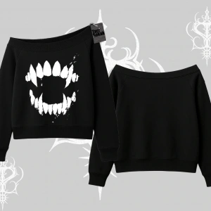 Beyaz Kayık Yaka Sweatshirt Vampir Dış