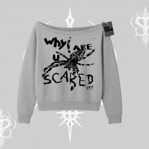 Beyaz Kayık Yaka Sweatshirt Why are u Scared