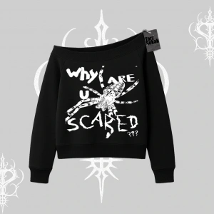 Beyaz Kayık Yaka Sweatshirt Why are u Scared