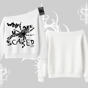 Beyaz Kayık Yaka Sweatshirt Why are u Scared