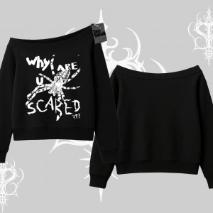 Beyaz Kayık Yaka Sweatshirt Why are u Scared