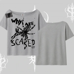 Beyaz Kayık yaka Tişört Why are u Scared