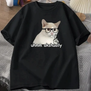 Beyaz Kedi Beyinrot Harajuku Yuvarlak Boyun Yaz Kedi