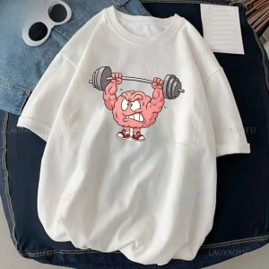 Beyaz Kedi Halter baskılı Çalışma Komik Spor Salonu Tasarım Etiket Grafik li T