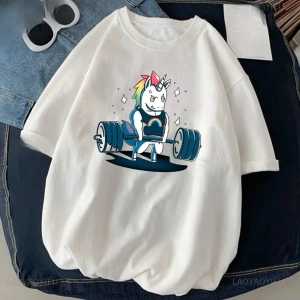 Beyaz Kedi Halter baskılı Çalışma Komik Spor Salonu Tasarım Etiket Grafik li T