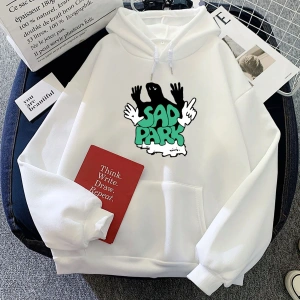 Beyaz kıyafetleri Band Sad Park grafik Hoodies rahatHarajuku moda Moletom