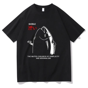 Beyaz Komik Japon Balık Silah Tshirt,/ Harajuku Kawaii i Yaz Üstleri