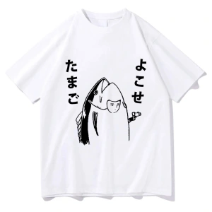 Beyaz Komik Japon Balık Silah Tshirt,/ Harajuku Kawaii i Yaz Üstleri