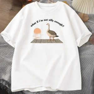 Beyaz Komik Kaz Ördek Tshirt Trend Tee BaskıTshirt Vintag