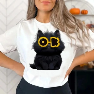 Beyaz Komik Kedi Genç Vintage Kore i Renkli Grunge Grafik Grafik Pastel 80