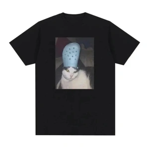 Beyaz Komik Meme Kedi Baskı Grafik Vintage B