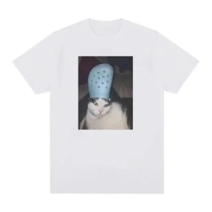 Beyaz Komik Meme Kedi Baskı Grafik Vintage B