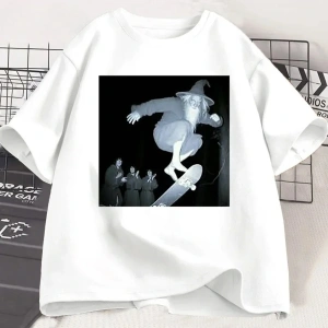 Beyaz Komik Vintage Paten Tshirt Nefes Gevşek Hip Hop Sokak Tees Retro S