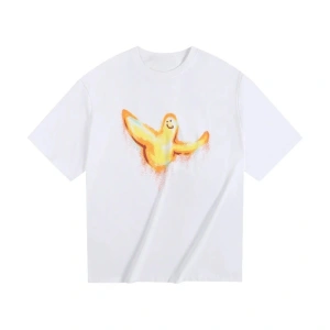 Beyaz Kore Marka Saf Zarif Baskı Yuvarlak Boyun G