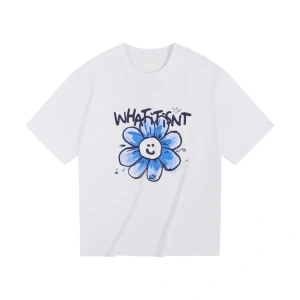 Beyaz Kore Marka Saf Zarif Baskı Yuvarlak Boyun G