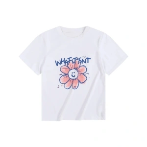 Beyaz Kore Marka Saf Zarif Baskı Yuvarlak Boyun G