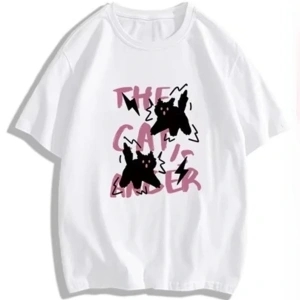 Beyaz Korku Kedi Baskı Yaz, Saf Y2k Üst Hem lar için Uygun