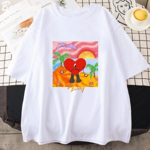 Beyaz kötü Bunny Vintage Tees yaz baskı Ca