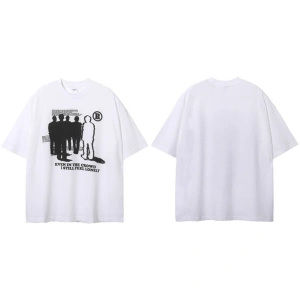 Beyaz Lonely Baskılı Bisiklet Yaka Oversize Erkek Tişört