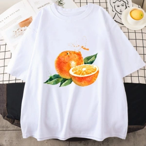 Beyaz Meyve nar turuncu Harajuku Tshirt Kawaii bahar ve yaz kısa kol