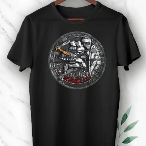 Beyaz Mitoloji Savaşçı Figürü Baskılı Unısex Tişört