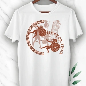 Beyaz Mitoloji Truva Prensi Hektor Baskılı Unısex Tişört