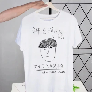 Beyaz Mob Psycho 100 Shigeo Kageyama Retro Yıkanmış Tees Tops Harajuku Bir Anime Mang
