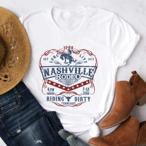 Beyaz Nashville Rodeo Batı Grafik Vintage Kovboy Tennessee Country Müzik a