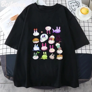 Beyaz Omori Yaz Baskı Harajuku Unisex Yaz Tshirt Jap