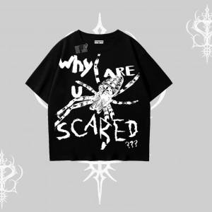 Beyaz Oversize Tişört Why are u Scared