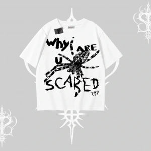 Beyaz Oversize Tişört Why are u Scared